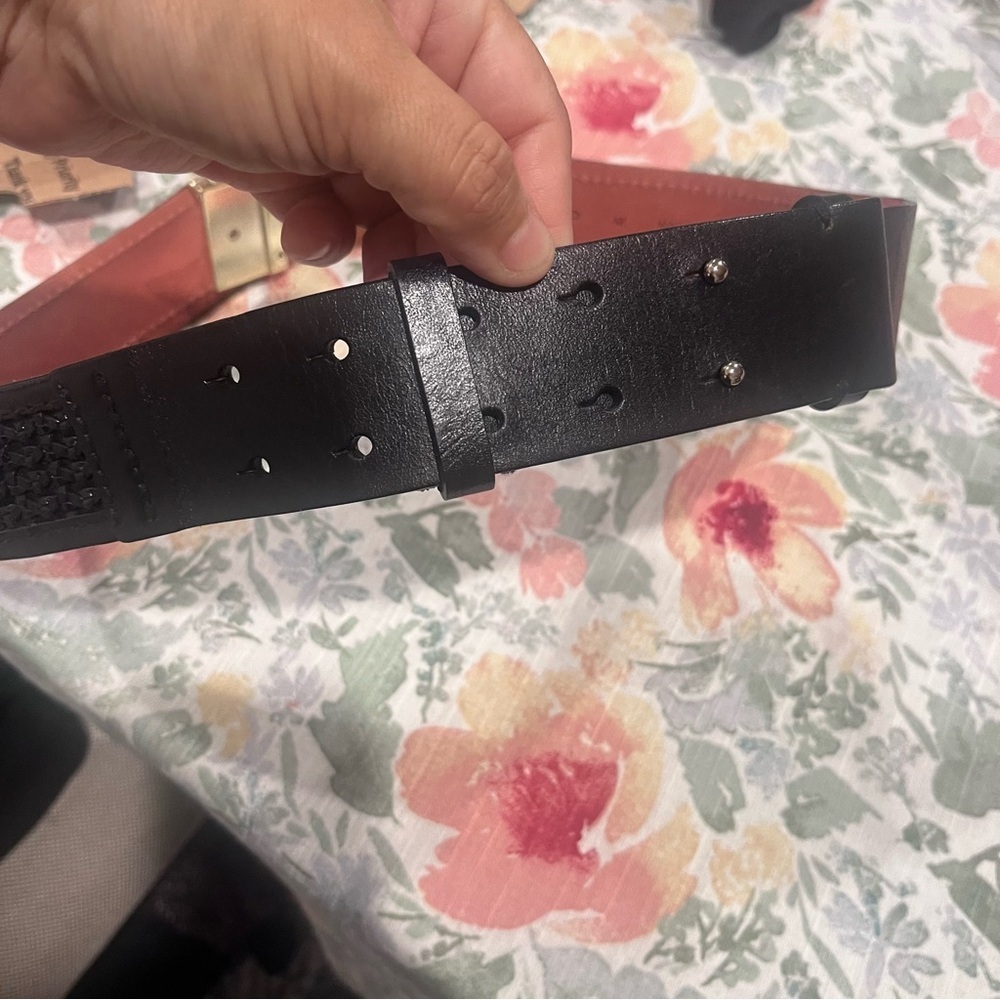 Club Monaco Black and Gold Belt with Woven Pattern - Picture 3 of 6